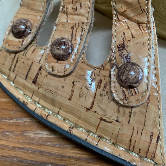 Alegria Fiona Sandals Women’s Patent Leather Tan Cork Print Platform Size 38 - Picture 8 of 14